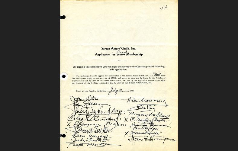 Signed application for SAG membership by founders