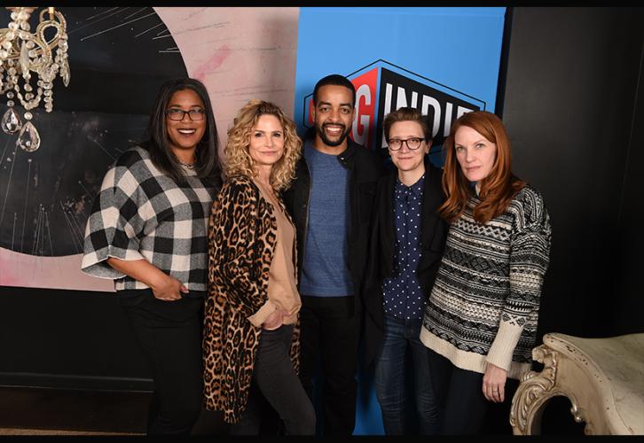 From left, SAGindie Executive Director Darrien Gipson, actor-filmmaker Kyra Sedgwick and filmmakers Rashaad Ernesto Green, Marie Schlingmann and Samantha Buck at the 22nd Annual Sundance Film Festival SAGindie Filmmakers Luncheon on Jan. 28.