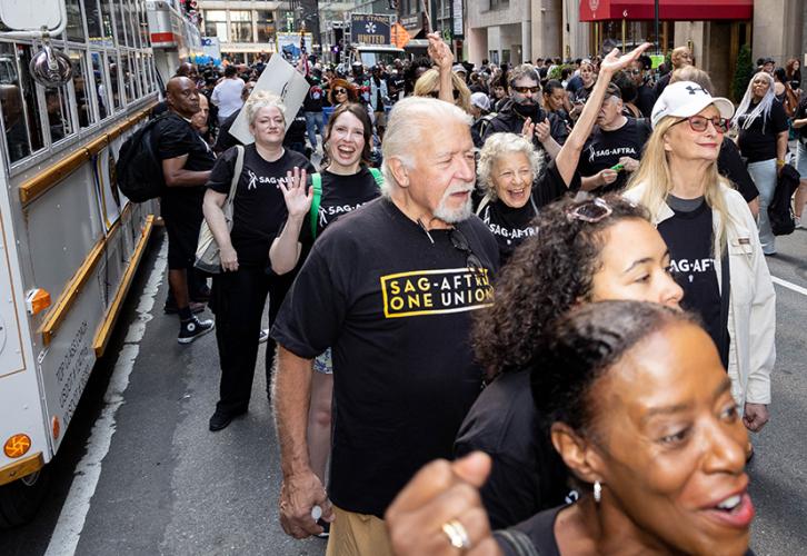 SAG-AFTRA members step off from East 44th Street toward 5th Avenue.