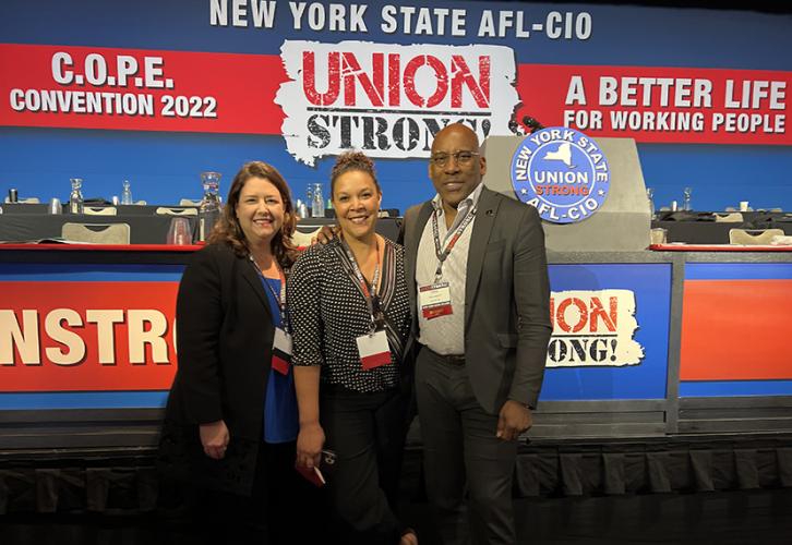 From left, Executive Director, New York Local, Labor Policy and International Affairs Rebecca Damon; New York Local Vice President Linda Powell; and New York Local President Ezra Knight.