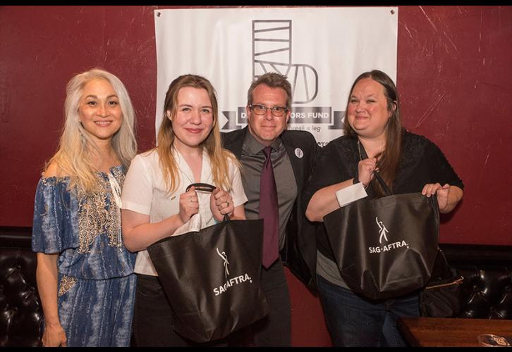 SAG-AFTRA Colorado Local President Sheila Ivy Traister, far left, and member C. Clayton Blackwell, center, with two of the night’s ballot winners. 