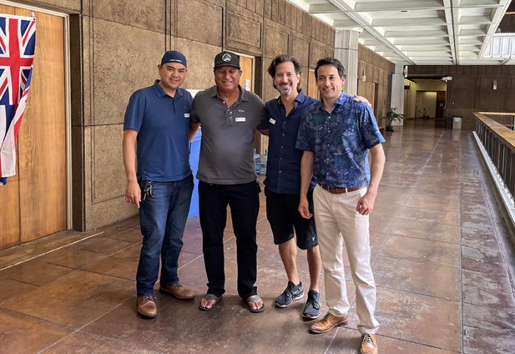 From left, members Chris Wong and Brian Keaulana, National Board member Ian Cusick, Sen. Cris Lee