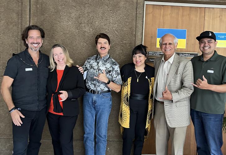 From left, National Board member Ian Cusick; Meg Turner, community liaison for Sen. Gabbard; Vice President and Legislative Committee Chair Charles Uyehara; Local Executive Director Mericia Palma Elmore; Sen. Mike Gabbard; and member Chris Wong.