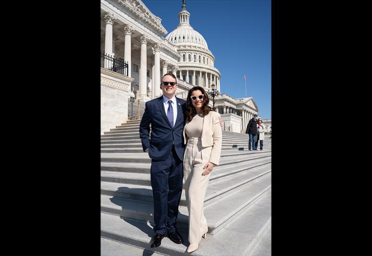 SAG-AFTRA National Executive Director Duncan Crabtree-Ireland and SAG-AFTRA President Fran Drescher with the Capitol building in the background.