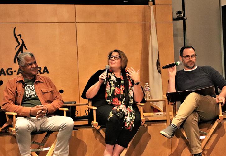 Village Counseling and Wellness Executive Director Suzette Bray, actor Tucker Smallwood and therapist and actor Chad Schwartzman.
