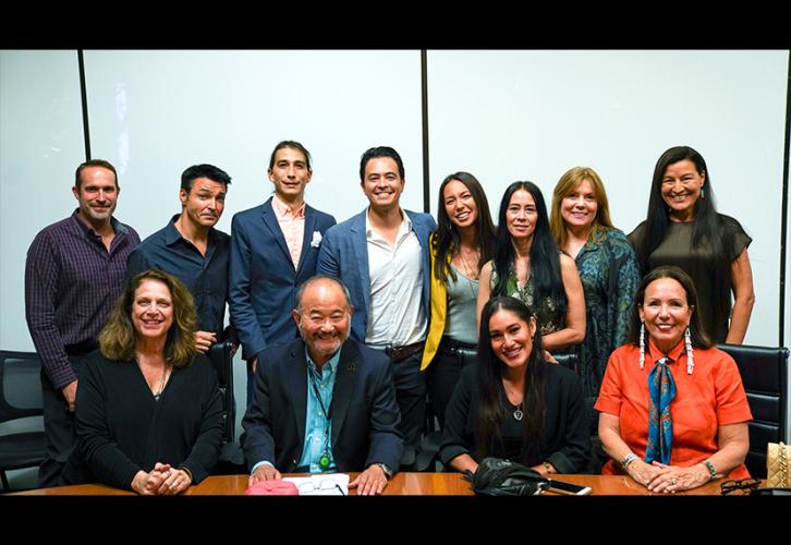 SAG-AFTRA Vice President, Los Angeles Clyde Kusatsu, first row, second from left, and National Native Americans Committee member Jason Grasl, center second row, with the CSA Native American & Indigenous Actors Town Hall participants on Oct. 22. 