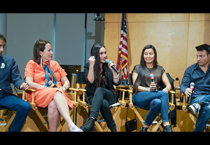 Actor Q’orianka Kilcher, center, passionately discusses the importance of indigenous performers creating their own content. 