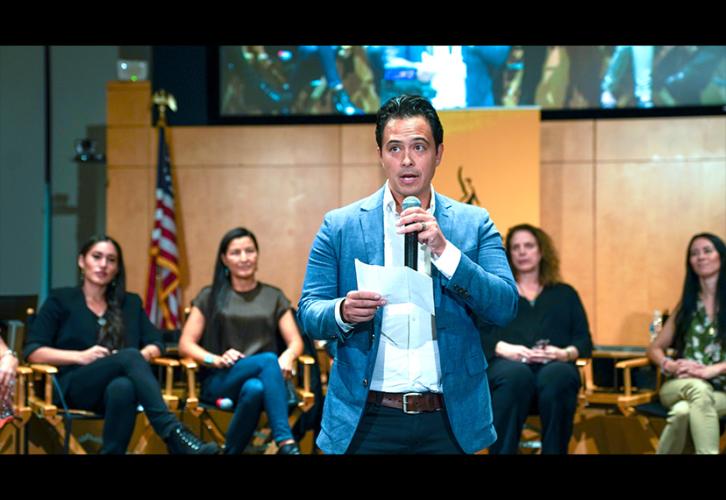SAG-AFTRA National Native Americans Committee member Jason Grasl speaks to the importance of the town hall in his opening remarks.