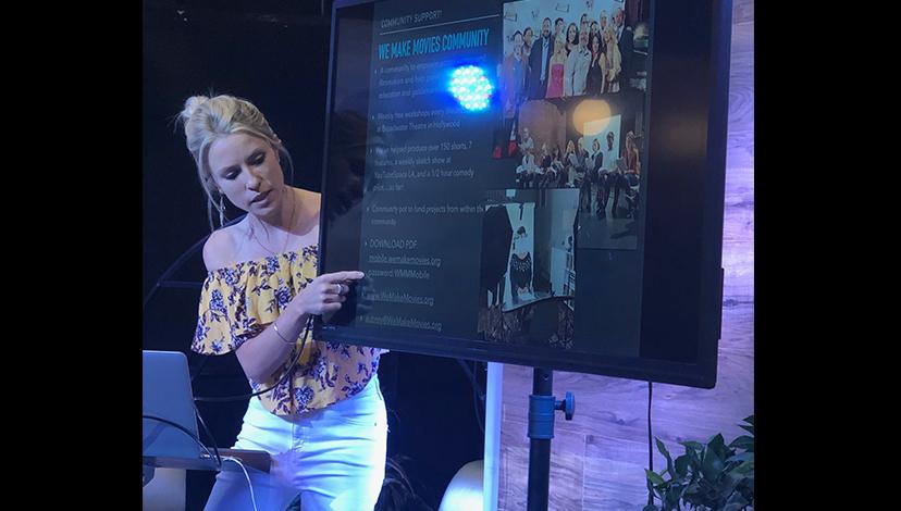 SAG-AFTRA L.A. NextGen Performers Committee Vice-Chair Aubrey Mozino during her lecture to the group. 