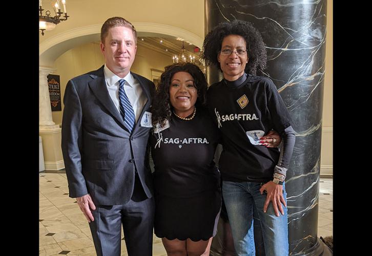Local Board members Tom Moore, Towanda Underdue and Dawn Douglas showed up to fight so-called “right-to-work” legislation.
