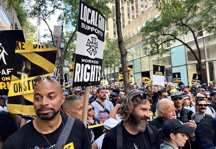 SAG-AFTRA, TWU and other union members pack the picket line outside NBCUniversal on Oct. 3.