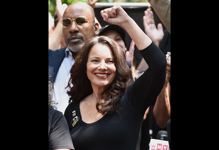 Fran Drescher at the press conference in City Hall Park on Aug. 1
