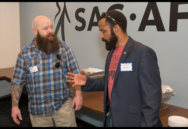 SAG-AFTRA member and stunt coordinator Donald Bowen, left, with Scott Pierce.