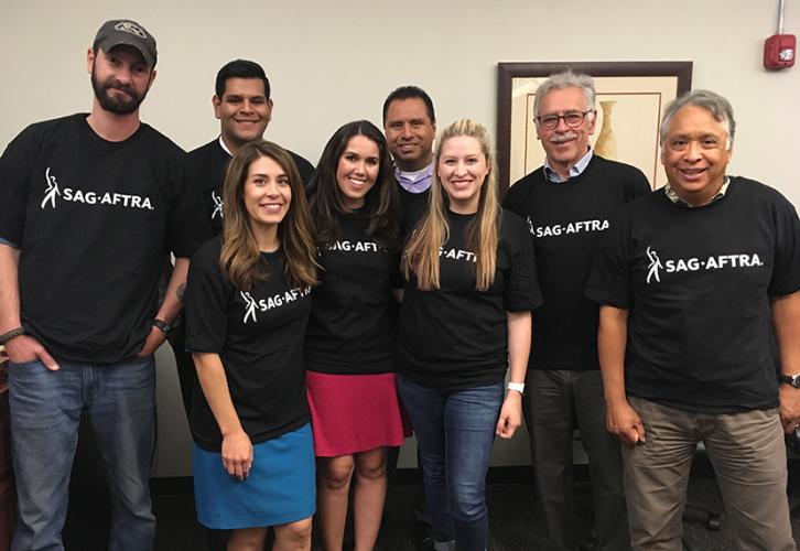 KFSN members wear SAG-AFTRA shirts during contract bargaining. From left, Brandon Ramsey, Gilbert Magallon, Amanda Venegas, Cristina Davies, Reuben Contreras, Alysia Wiebe, Gene Haagenson and Luis Ramentas. 