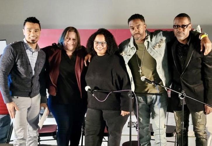 From left, SAG-AFTRA Philadelphia Local Business Representative Ramon Jackson,  Philadelphia Women in Film and Television President Hillary Hanak-Newman, producer Eunice Levis, producer Derrick Hammond, Philm Factory Secretary Floyd Marshall.
