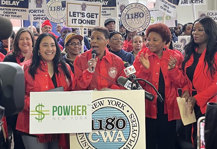 City Council member and  co-chair of the Women’s Caucus, Amanda Farias; Speaker Adrienne E. Adams; Councilwoman Mercedes Narcisse; and Council member and Women’s Caucus Co-Chair Farah N. Louis.