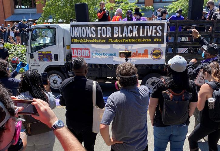 Union members march from Oakland to Berkeley, California, on June 13. Photo: Rebecca Band/IBEW 1245
