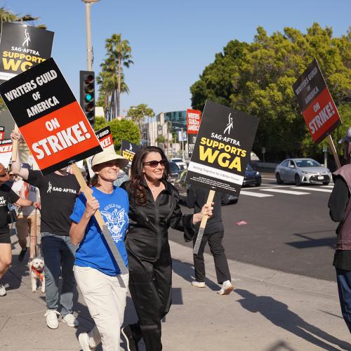 Carousel Item for "LA Local Members Support the WGA During Strike"