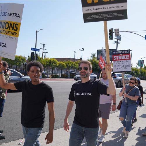 Carousel Item for "LA Local Members Support the WGA During Strike"