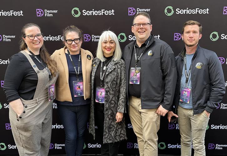 Representing SAG-AFTRA at SeriesFest, from left, Jessica Johnson, Kiley Cristiano, Local Board member Sheila Ivy Traister, Duncan Crabtree-Ireland, Jorge Aguirre.