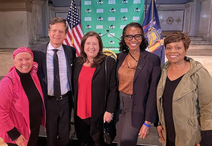 From left, N.Y. Local Board member leslie Shreve; state Sen. Brad Hoylman; Executive Director, New York Local, Labor Policy & International Affairs Rebecca Damon; and New York Local Board members Avis Boone and Verania Kenton.