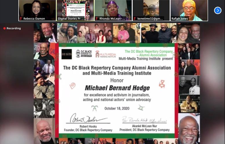 Screengrab of the DC Black Repertory Company’s 49th anniversary. This year’s online celebration on Oct. 18 included a tribute to company alumnus and former SAG-AFTRA New York Local President, the late Mike Hodge.