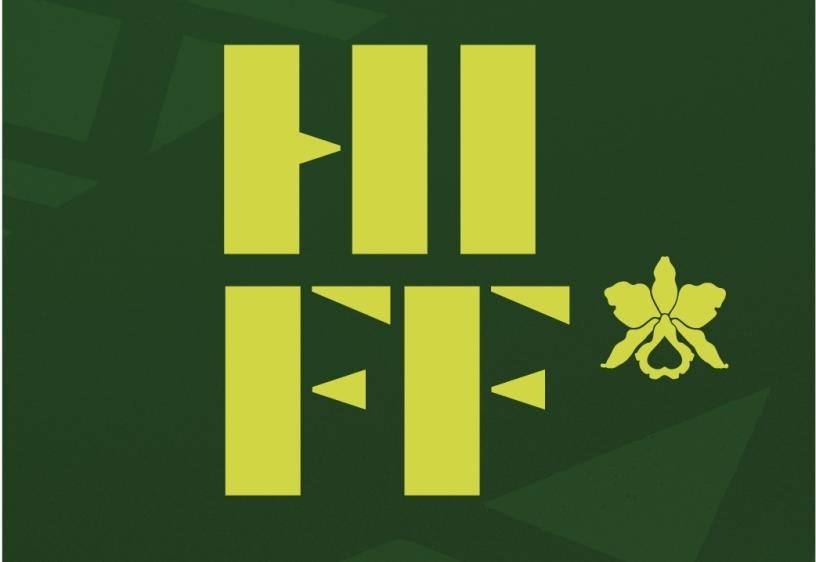 Hawaii International Film Festival The letters HIFF are in light green over a dark green background. A flower illustration is to the right.