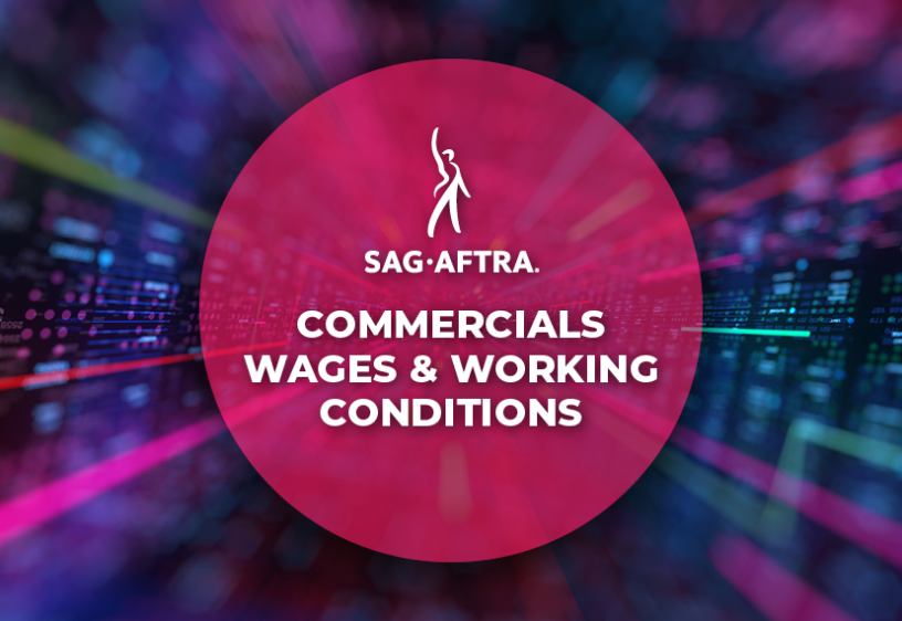 White text reading Commercials Contracts Wages & Working Conditions over a multi-color background.