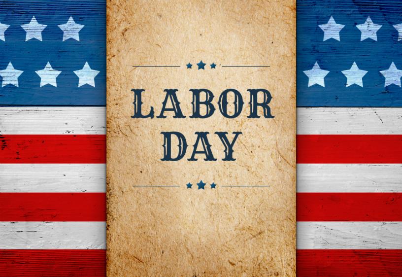 Labor Day text over an American flag.