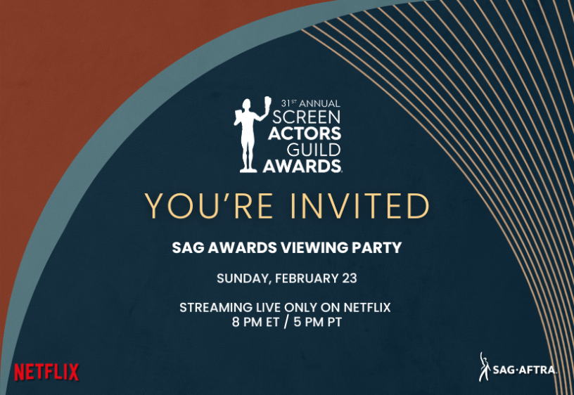 2025 SAG Awards Invite Burgundy, Gray, Blue graphic announcement about the 31st Annual SAG Awards