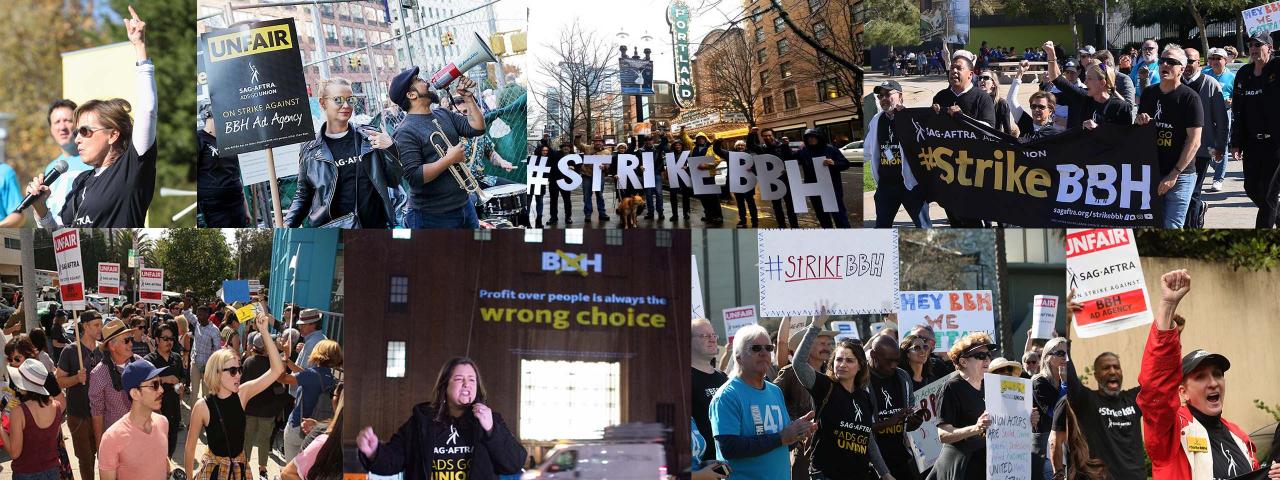 Collage of members and SAG-AFTRA Leaders from different #StrikeBBH events