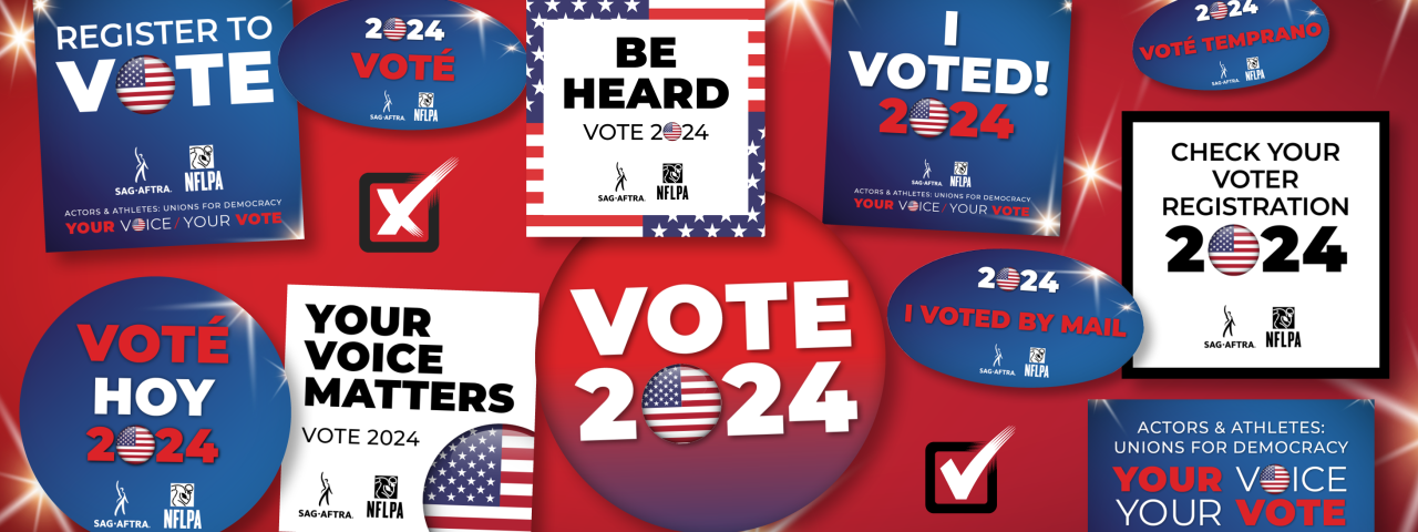 Actors & Athletes: Unions For Democracy - Your Voice Your Vote Collage banner