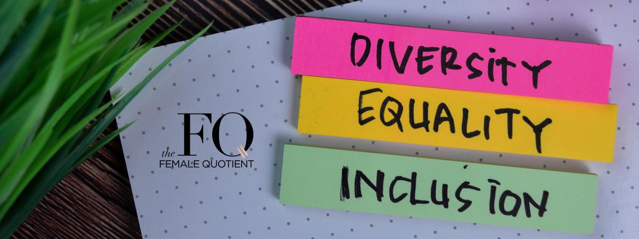 Image of three colorful post-it notes with 'Diversity' 'Equality' and 'Inclusion' handwritten on each.