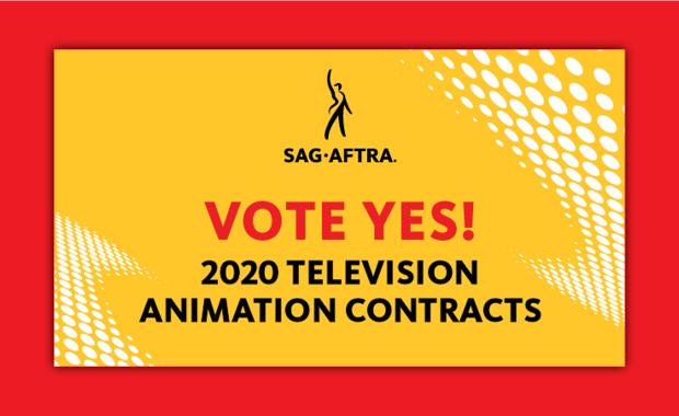 "Vote Yes!" in red with "2020 TV Animation Contracts" below. All on a yellow background with a red boarder