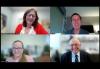 A screengrab of, clockwise from left, Morrow, Hayes, Mirrell and Johnson with each person smiling. Morrow, Mirrell and Johnson’s backgrounds are blurred. In the lower left of each panel speaker’s box is text spelling their name.
