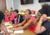 Chandra Wright works with attendees at the free sight-singing event. Chandra Wright works with attendees at the free sight-singing event.