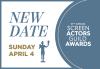 Screen Actors Guilds Awards® Returns to TNT & TBS On Sunday, April 4, 2021 '27th Annual SAG Awards Update' in dark blue-grey to the left of the Actor in dark blue-grey on a white background with a dark blue-grey boarder.