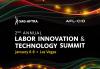 SAG-AFTRA Logo in top left corner, AFL-CIO in top right corner, "2nd Annual Labor Innovation & Technology Summit" in white centered and "January 6-8 Las Vegas" below it in yellow. 