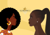 End Race-Based Hair Discrimination Two women of color with afro styled hair and corn-rolled styled hair facing each other with 'The Crown Act' in the middle