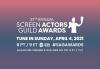 '27th Annual Screen Actors Guild Awards' in white with a gradient background from pink to purple