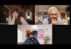 Clockwise from top left, casting director Sande Alessi, National Background Performers Committee Chair Ron Ostrow and casting director Shayne Hartigan talk with members of the Los Angeles Local background community. Three individuals each in their own Zoom box with different backgrounds.