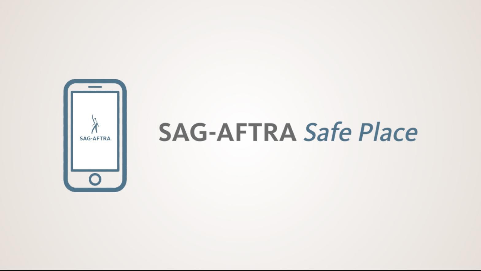 SAG-AFTRA Safe Place 'SAG-AFTRA Safe Place' with a mobile device to the left.