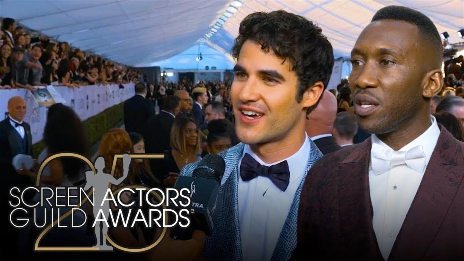 25th Annual SAG Awards SAG Awards 25 logo in bottom left corner and photo of Mahershala Ali and Darren Criss